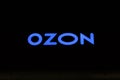 11.21.2020 Syktyvkar, Russia, Blue glowing signboard ozon