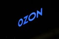 11.21.2020 Syktyvkar, Russia, Blue glowing signboard ozon