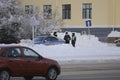 23.01.2021 Syktyvkar, Russia, three male policemen patrol the streets during a rally in Russia