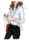 Sylish girls. Beautiful high in pants and a shirt. Stylish clothes and accessories. Fashionable woman. Vector illustration. Royalty Free Stock Photo