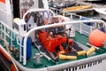 Handlebar and electronicDinghy of the rescue cruiser Pidder Lueng, Sylt, Germany Royalty Free Stock Photo