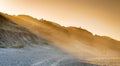 Sylt, Sunrays shine over the dunes and a wooden path to the beach Royalty Free Stock Photo