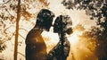 Sylvan Serenity: Couple's Silhouette with Forest Vacation Double Exposure