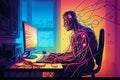 Symbiosis of man and computer, integration into social networks. AI generated