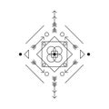 Symbol of alchemy and sacred geometry. Linear character illustration for lines tattoo on the white isolated background.