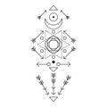 Symbol of alchemy and sacred geometry. Linear character illustration for lines tattoo on the white isolated background.