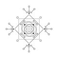 Symbol of alchemy and sacred geometry. Linear character illustration for lines tattoo on the white isolated background.