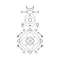 Symbol of alchemy and sacred geometry. Linear character illustration for lines tattoo on the white isolated background