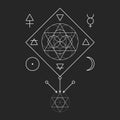 Symbol of alchemy and sacred geometry. Three primes: spirit, soul, body and 4 basic elements: Earth, Water, Air, Fire Royalty Free Stock Photo