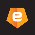 Symbol of Alphabet Letter E, Combined With Glossy Orange Pentagon Shapes. Flat Vector Illustration Design