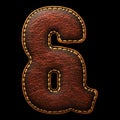 Symbol ampersand made of leather. 3D render font with skin texture on black background.