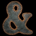 Symbol ampersand made of leather. 3D render font with skin texture isolated on black background.