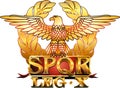 Symbol of the ancient Roman Empire with an eagle and the Latin abbreviation SPQR on a burgundy background.