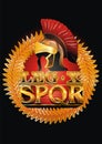 The symbol of the ancient Roman Empire with the helmet of the legionnaire and the Latin abbreviation SPQR on a burgundy background