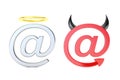 At symbol angel and demon, mail concept. 3D rendering