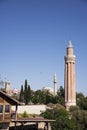 Symbol of the Antalya Ribbed minaret mosque and the clock tower