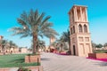 symbol of the architecture of Dubai and the United Arab Emirates - ancient Wind towers for air conditioning and cooling of Royalty Free Stock Photo