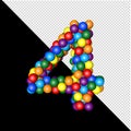The symbol of the balls of the colors of the rainbow on a transparent background. 3d number 4