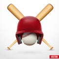 Symbol of a baseball. Helmet, ball and two bats. V