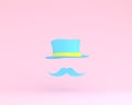 Symbol beard father with a floating blue hat on pink background.