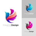 Symbol bird logo and colorful style design, animal icons