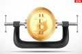 Symbol of bitcoin being squeezed in a vice