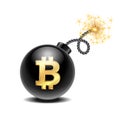 Symbol Bitcoin cryptocurrency on black bomb, cryptocurrency money crisis