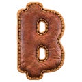 Symbol bitcoin made of leather. 3D render font with skin texture on white background.