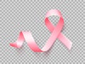 Symbol of breast cancer awareness month in october. Realistic pink satin ribbon over transparent background. Vector. Royalty Free Stock Photo