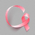 Symbol of breast cancer awareness month in october. Realistic pink satin ribbon over transparent background. Vector. Royalty Free Stock Photo