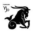 Symbol of CAPRICORN, black silhouette on white background,