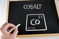 Symbol of the chemical element cobalt drawn on a black slate with chalk