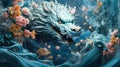 Symbol of Chinese New Year 2024 Majestic Blue Dragon. Traditional Asian zodiac sign according to eastern lunar calendar