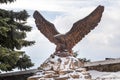 The symbol of the city of Pyatigorsk, a mountain eagle. The bronze sculpture of an eagle fighting a snake on a Mashuk Royalty Free Stock Photo