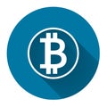 symbol coin bitcoin white icon with long shadow black,Simple design style.vector illustration