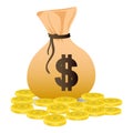 Sack of dollar with pile of golden coins Vector Icon