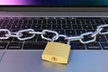 Computer keyboard locked with padlock and chain - defense Royalty Free Stock Photo