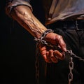 A handcuffed prisoner concept in white highlighting a depiction of restraint.