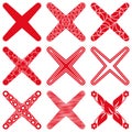 Set of nine decorative red symbols of the Cross. It is in full compliance with the set of green symbols Tick. Vector.