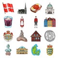 Symbol, Denmark, buildings and other web icon in cartoon style.Design, history, tourism icons in set collection.