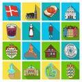 Symbol, Denmark, buildings and other web icon in flat style.Design, history, tourism icons in set collection.