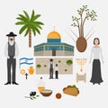 Symbol and design elements Jerusalem, Israel. Travel landmarks. Al-Aqsa Mosque Dome of the rock. Religios architecture.