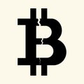 Symbol of the digital crypto currency bitcoin with a crack in the middle, flat style. Royalty Free Stock Photo