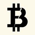 The symbol of the digital crypto currency bitcoin with a crack from the right upper part. Royalty Free Stock Photo