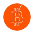 Symbol of digital crypto currency bitcoin, round linear icon with a crack, flat style Royalty Free Stock Photo