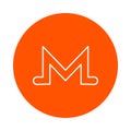 Symbol of digital crypto currency Monero, monochrome round icon.