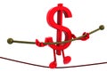 Symbol dollar acrobat who walks on a wire