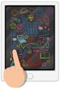 Symbol doodles with ipad and finger on white backgound Royalty Free Stock Photo