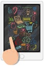 Symbol doodles with ipad and finger on white background Royalty Free Stock Photo