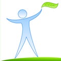 Symbol of the drawn man with a green sheet in hands